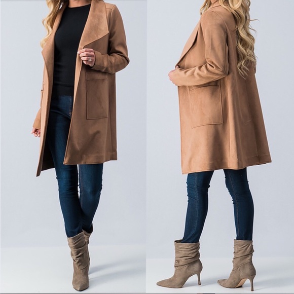 LAST ONE!  Vegan Suede Camel Coat Cosmopolitan - Picture 2 of 4